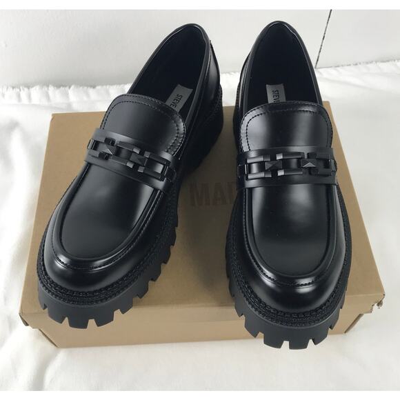 New Steve Madden Women's 10 Black Aerin Loafers Lug Sole - Picture 1 of 13